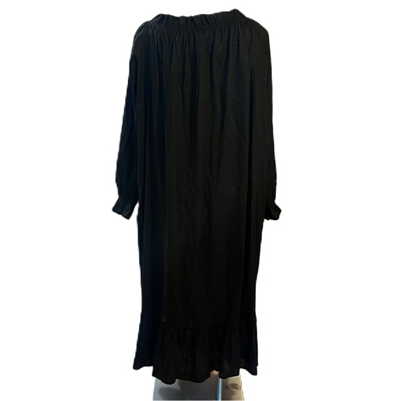 Eloquii Linen Black Dress Button Front Long Sleeves Round Neck Ruffle Hem Midi - Picture 7 of 10